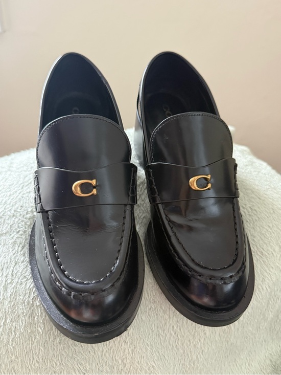 Coach Shoes - Coach Black Leather Penny Loafers with Gold Hardware